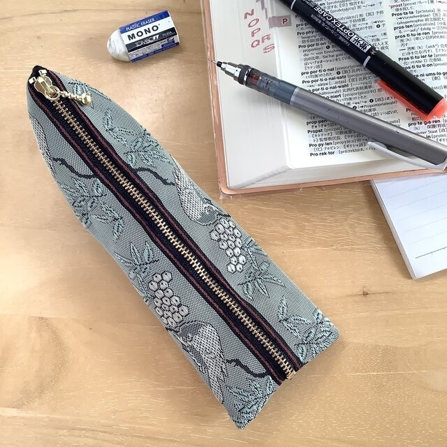 【比翼連理】畳縁 テトラ型 ミニポーチ 小銭入れ 和風 緑青 鳥 木の実 夫婦円満