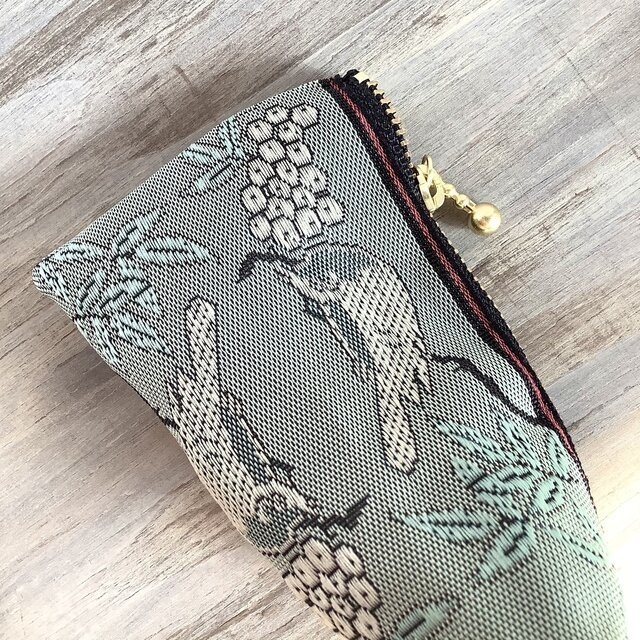 【比翼連理】畳縁 テトラ型 ミニポーチ 小銭入れ 和風 緑青 鳥 木の実 夫婦円満