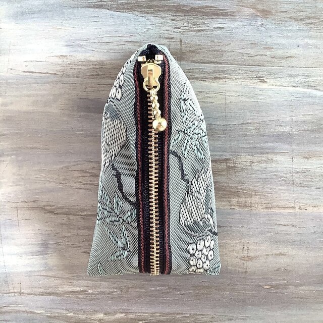 【比翼連理】畳縁 テトラ型 ミニポーチ 小銭入れ 和風 緑青 鳥 木の実 夫婦円満