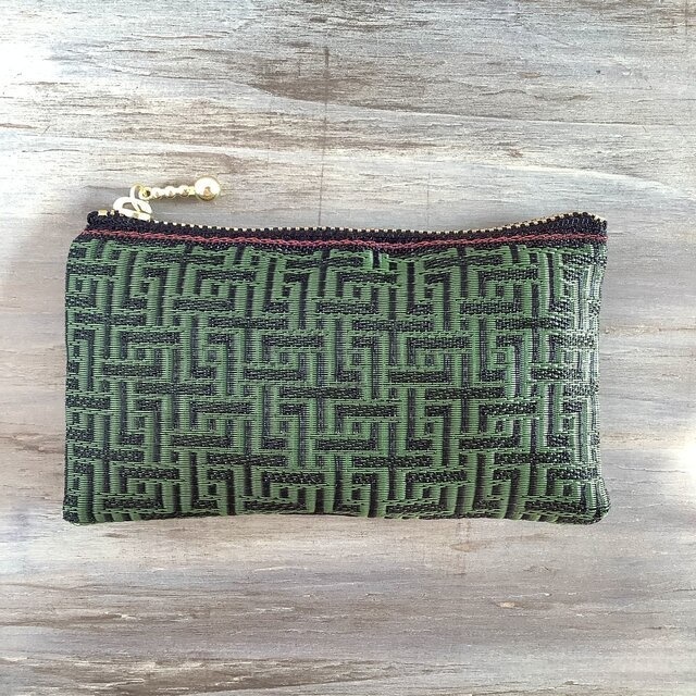 【基板柄?】畳縁 ぺたんこ ミニポーチ カードケース 小銭入れ 迷路 和風 緑 黒
