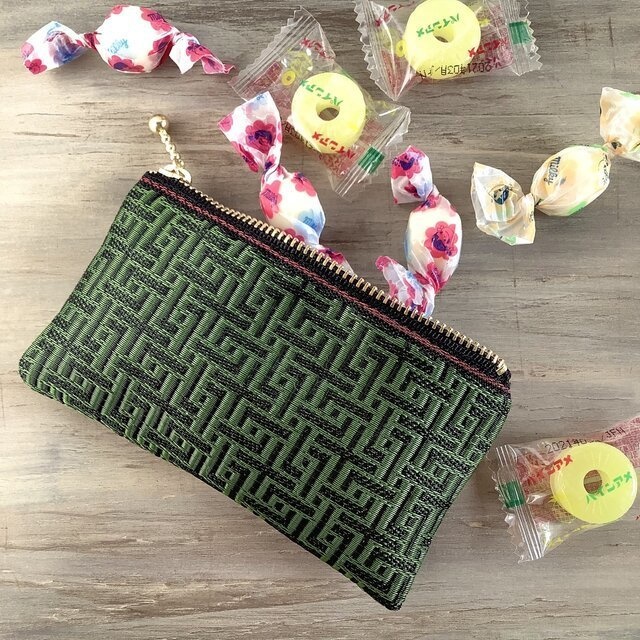 【基板柄?】畳縁 ぺたんこ ミニポーチ カードケース 小銭入れ 迷路 和風 緑 黒