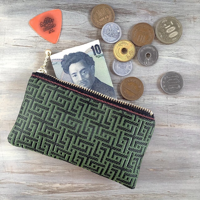 【基板柄?】畳縁 ぺたんこ ミニポーチ カードケース 小銭入れ 迷路 和風 緑 黒