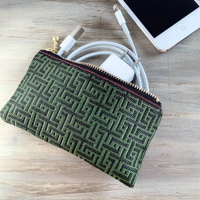 【基板柄?】畳縁 テトラ型 ペンケース 和風 緑 黒 電子回路 迷路