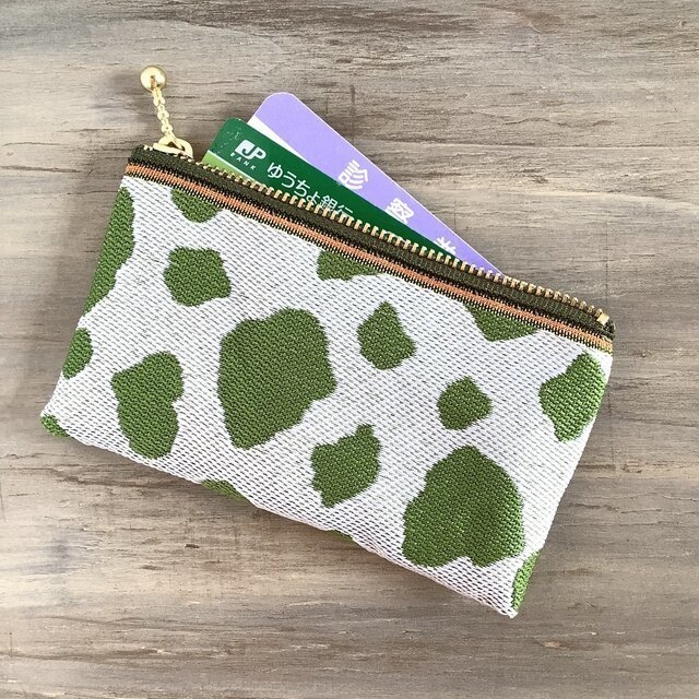 【抹茶牛】畳縁 ぺたんこ ミニポーチ カードケース 小銭入れ 和風 抹茶ミルク 牛