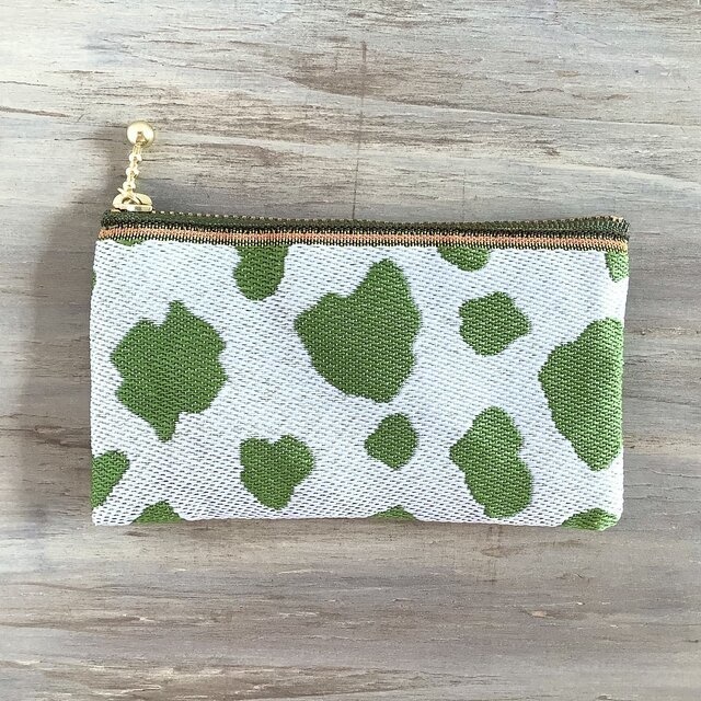 【抹茶牛】畳縁 ぺたんこ ミニポーチ カードケース 小銭入れ 和風 抹茶ミルク 牛