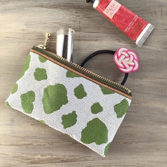 【抹茶牛】畳縁 ぺたんこ ミニポーチ カードケース 小銭入れ 和風 抹茶ミルク 牛