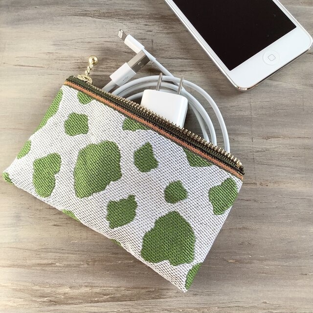 【抹茶牛】畳縁 ぺたんこ ミニポーチ カードケース 小銭入れ 和風 抹茶ミルク 牛