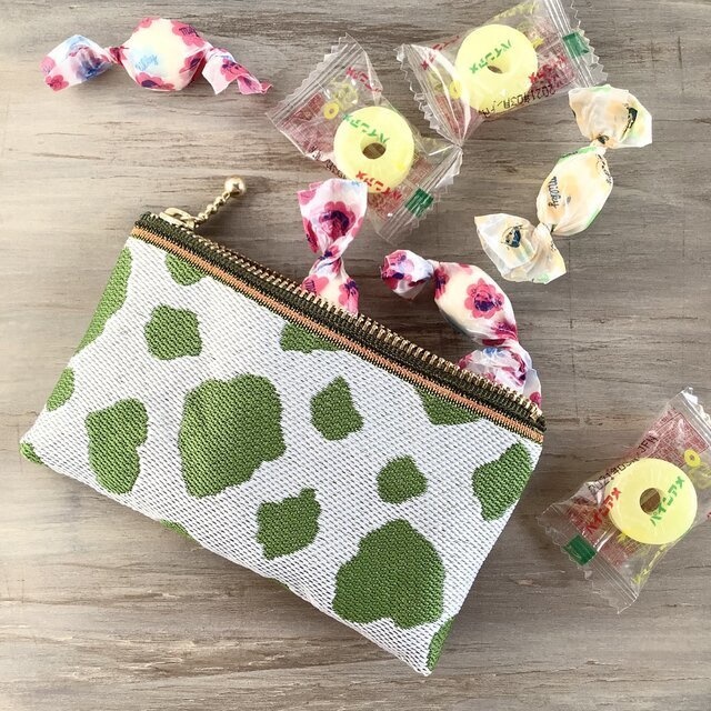 【抹茶牛】畳縁 ぺたんこ ミニポーチ カードケース 小銭入れ 和風 抹茶ミルク 牛