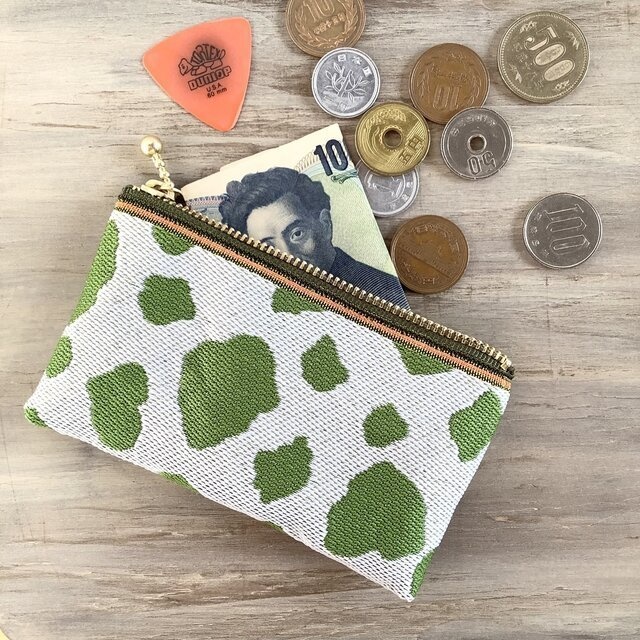 【抹茶牛】畳縁 ぺたんこ ミニポーチ カードケース 小銭入れ 和風 抹茶ミルク 牛