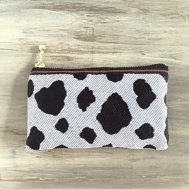 【牛柄】畳縁 ぺたんこ ミニポーチ カードケース 小銭入れ 和風 モノトーン 牛 白黒