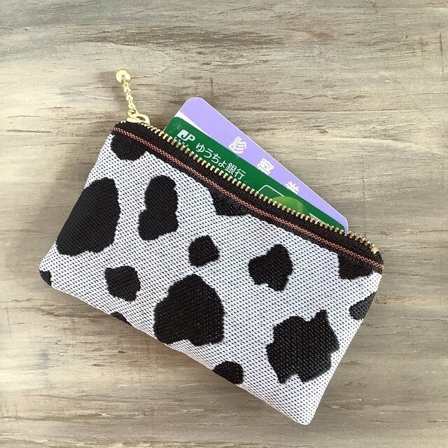 【牛柄】畳縁 ぺたんこ ミニポーチ カードケース 小銭入れ 和風 モノトーン 牛 白黒