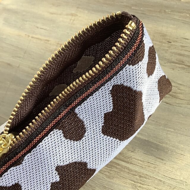 【珈琲牛】畳縁 テトラ型 ペンケース 和風 ホルスタイン 乳牛 焦げ茶 コーヒーミルク