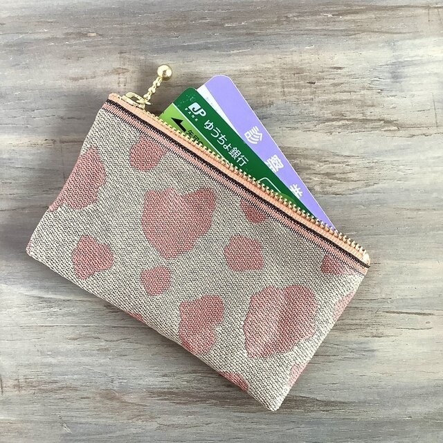 【桃牛】畳縁 ぺたんこ ミニポーチ カードケース 小銭入れ 和風 ホルスタイン ピーチミルク ピンク
