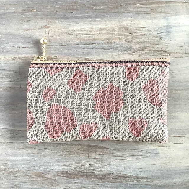 【桃牛】畳縁 ぺたんこ ミニポーチ カードケース 小銭入れ 和風 ホルスタイン ピーチミルク ピンク