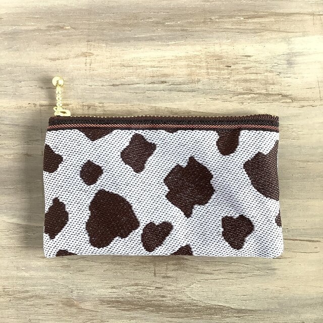 【珈琲牛】畳縁 ぺたんこ ミニポーチ カードケース 小銭入れ 和風 ホルスタイン コーヒーミルク こげ茶