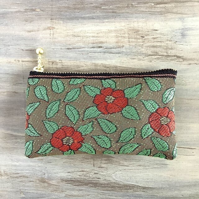 【椿】畳縁 ぺたんこ ミニポーチ カードケース 小銭入れ 和風 春 つばき カメリア