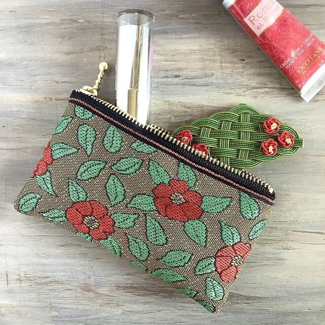 【椿】畳縁 テトラ型 ペンケース 和風 レトロ つばき カメリア 大正ロマン 大人可愛い