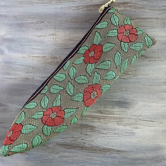 【椿】畳縁 テトラ型 ペンケース 和風 レトロ つばき カメリア 大正ロマン 大人可愛い