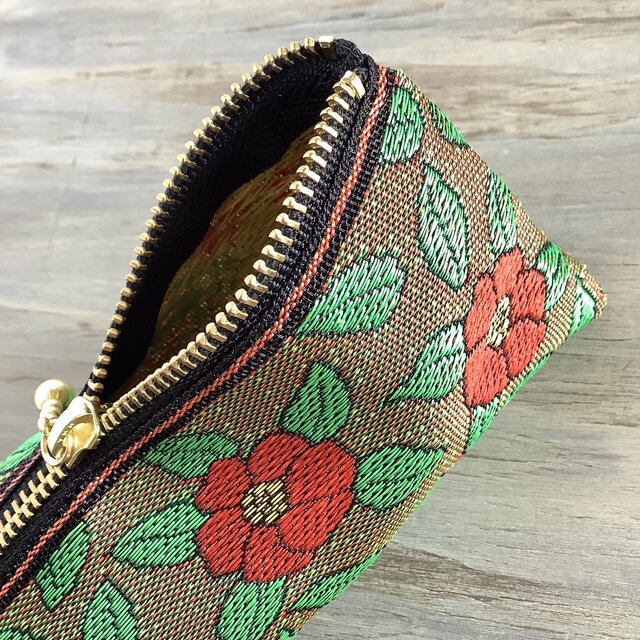 【椿】畳縁 テトラ型 ペンケース 和風 レトロ つばき カメリア 大正ロマン 大人可愛い