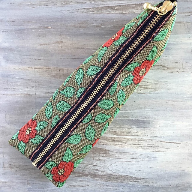 【椿】畳縁 テトラ型 ペンケース 和風 レトロ つばき カメリア 大正ロマン 大人可愛い