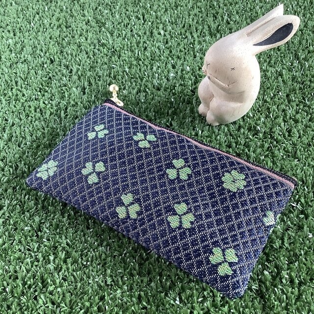 【クローバー】畳縁 テトラ型 ペンケース 四つ葉 紺 四葉 おうち時間