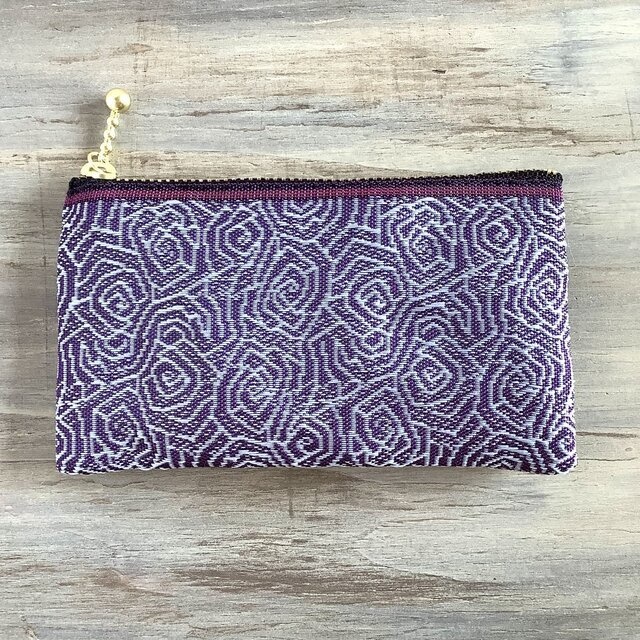 【渦巻薔薇】畳縁 ぺたんこ ミニポーチ カードケース 小銭入れ 紫 バラ 和風 アールデコ