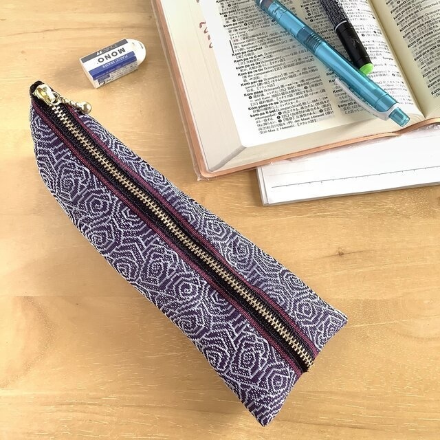 【渦巻薔薇】畳縁 ぺたんこ ミニポーチ カードケース 小銭入れ 紫 バラ 和風 アールデコ