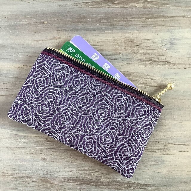 【渦巻薔薇】畳縁 ぺたんこ ミニポーチ カードケース 小銭入れ 紫 バラ 和風 アールデコ
