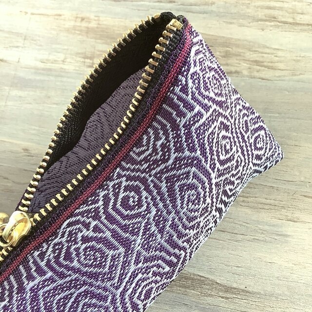 【渦巻薔薇】畳縁 テトラ型 ペンケース 紫 バラ 和風 アールデコ アンティーク