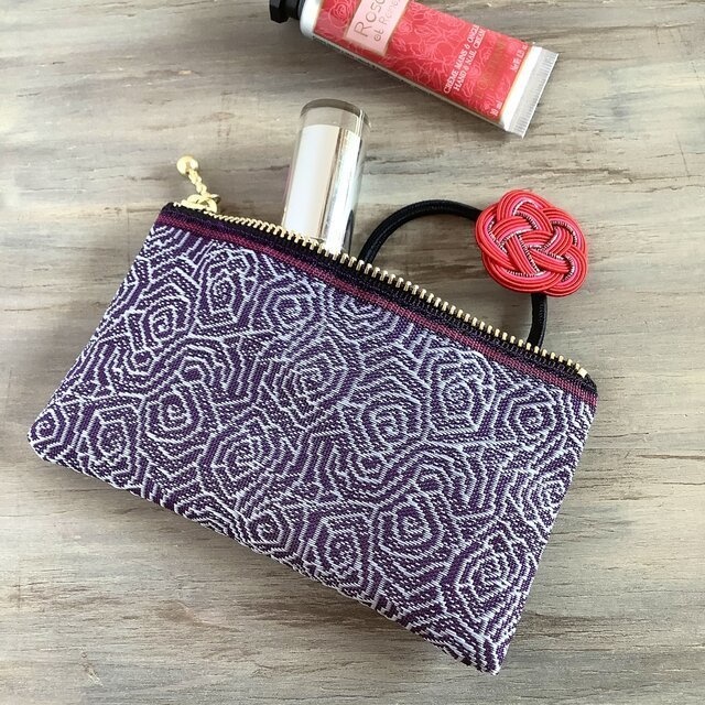 【渦巻薔薇】畳縁 テトラ型 ペンケース 紫 バラ 和風 アールデコ アンティーク