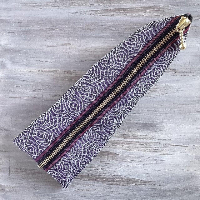 【渦巻薔薇】畳縁 テトラ型 ペンケース 紫 バラ 和風 アールデコ アンティーク