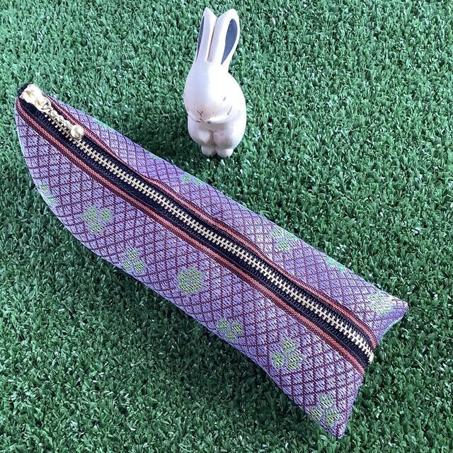 【クローバー】畳縁 テトラ型 ペンケース 四つ葉 藤色 薄紫 四葉