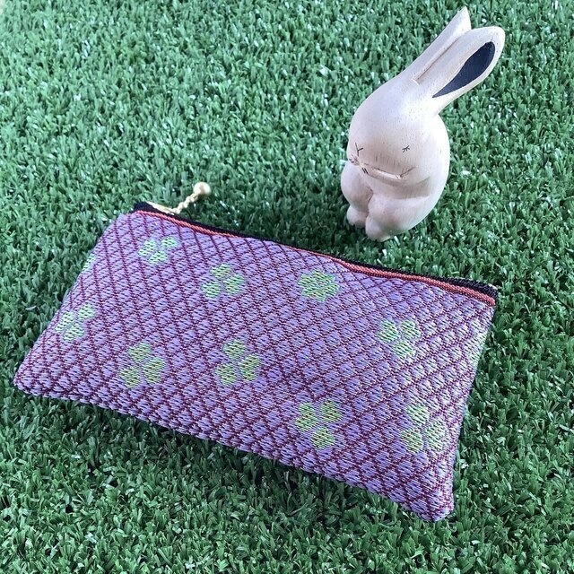 【クローバー】畳縁 テトラ型 ペンケース 四つ葉 藤色 薄紫 四葉
