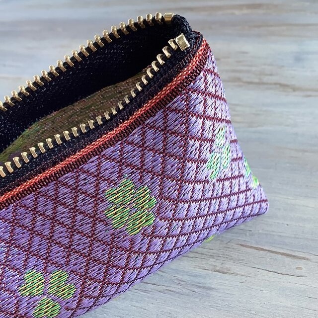 【クローバー】畳縁 テトラ型 ペンケース 四つ葉 藤色 薄紫 四葉