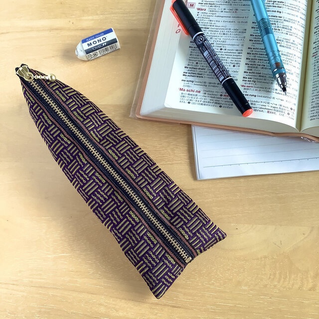 【三崩し】畳縁 ぺたんこ ミニポーチ カードケース 小銭入れ 紫 抹茶あずき 網代 桧垣