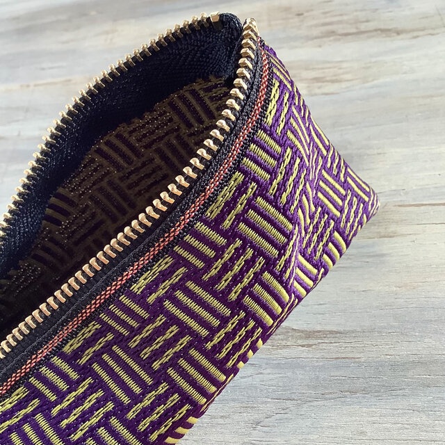 【三崩し】畳縁 テトラ型 ペンケース 紫 抹茶あずき 網代 桧垣