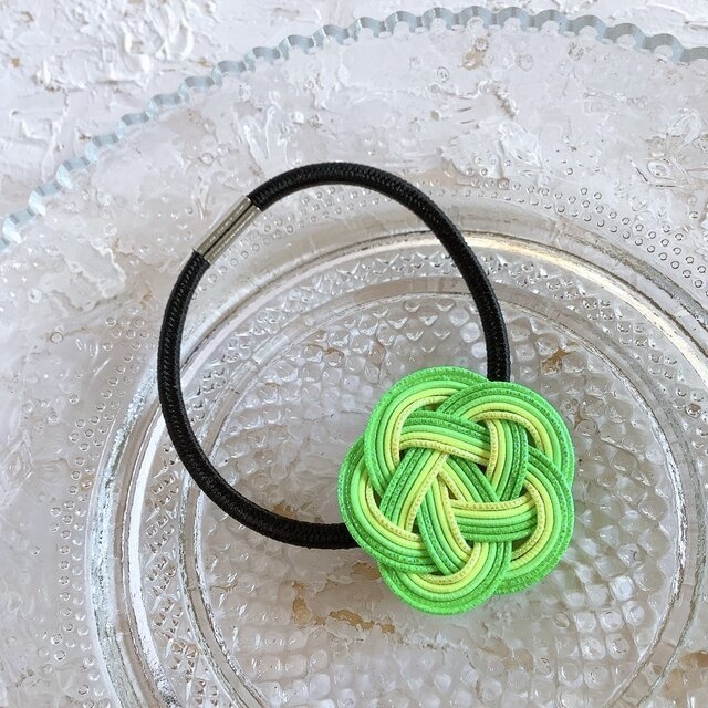【ライムソーダ】水引 お花のヘアゴム レモン シトラス ネオンカラー