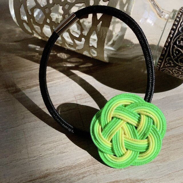 【ライムソーダ】水引 お花のヘアゴム レモン シトラス ネオンカラー