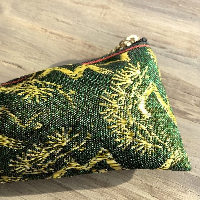 【金糸松】畳縁 テトラ型 ペンケース 和風 緑 キラキラ 松 縁起物