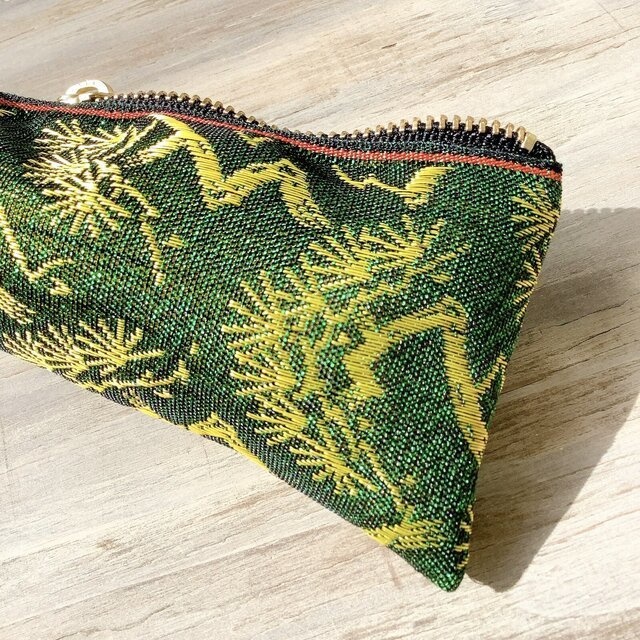 【金糸松】畳縁 テトラ型 ペンケース 和風 緑 キラキラ 松 縁起物