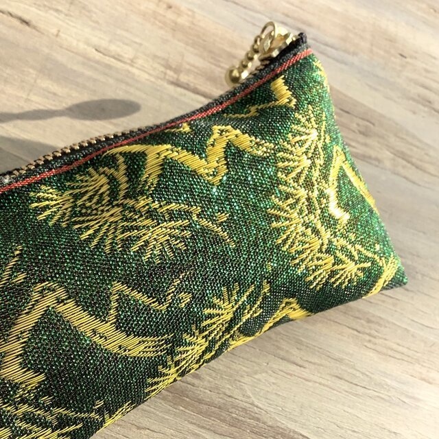 【金糸松】畳縁 テトラ型 ペンケース 和風 緑 キラキラ 松 縁起物