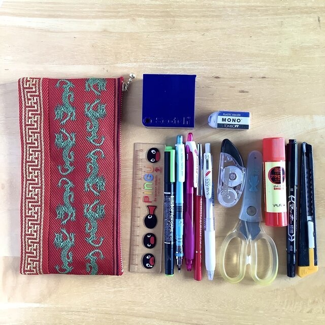 【ドラゴン】畳縁 幅広 ペンケース マスクケース ポーチ チャイナ 雷模様 シノワズリ