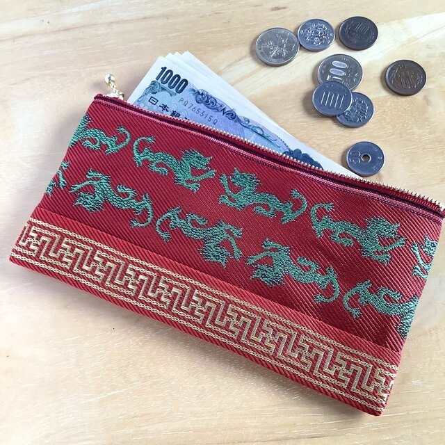 【ドラゴン】畳縁 幅広 ペンケース マスクケース ポーチ チャイナ 雷模様 シノワズリ