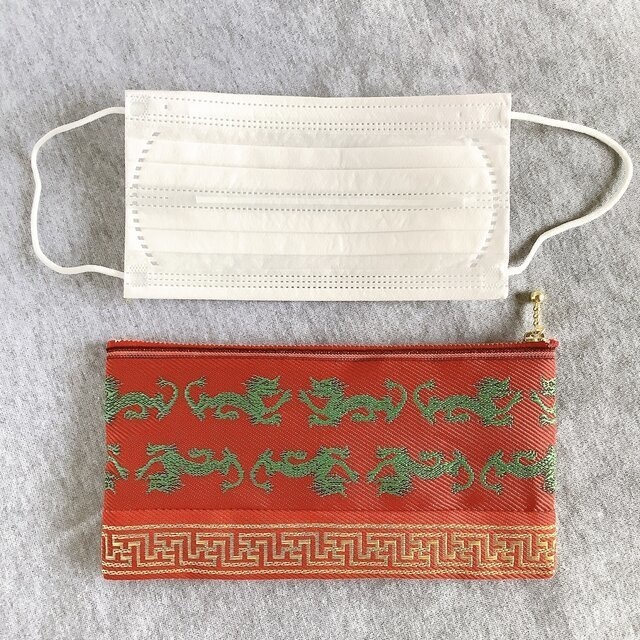 【ドラゴン】畳縁 幅広 ペンケース マスクケース ポーチ チャイナ 雷模様 シノワズリ