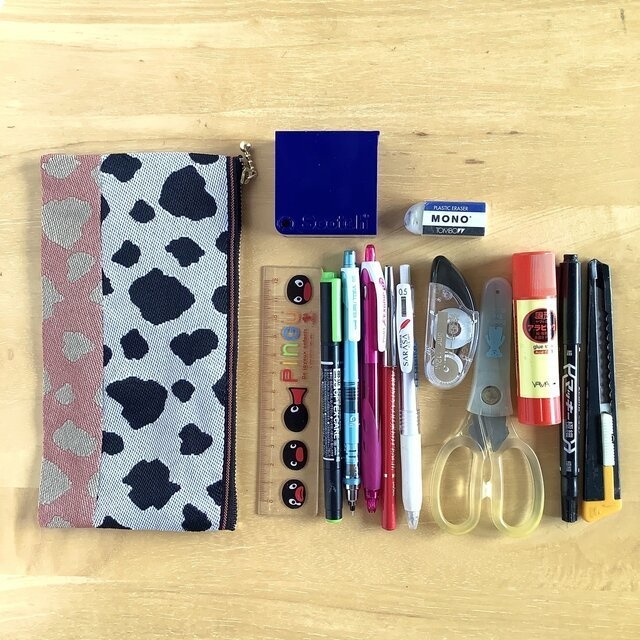 【白黒桃牛】畳縁 幅広 ペンケース マスクケース ポーチ モノトーン ピンク ホルスタイン