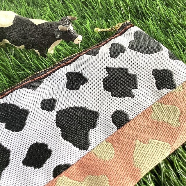 【白黒桃牛】畳縁 幅広 ペンケース マスクケース ポーチ モノトーン ピンク ホルスタイン