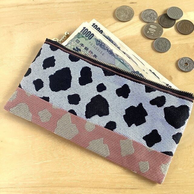 【白黒桃牛】畳縁 幅広 ペンケース マスクケース ポーチ モノトーン ピンク ホルスタイン