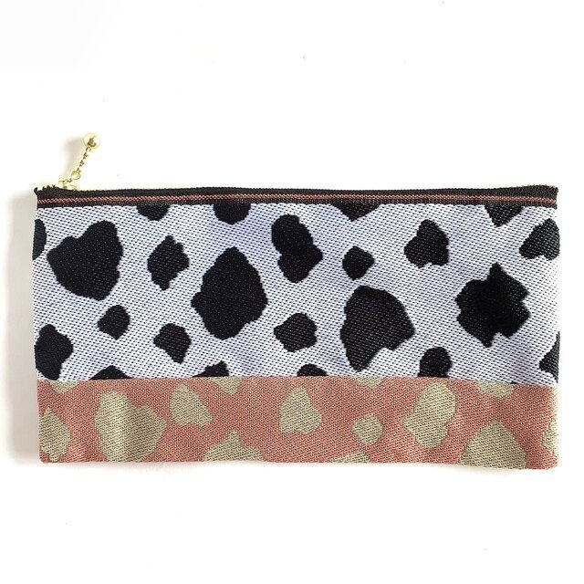 【白黒桃牛】畳縁 幅広 ペンケース マスクケース ポーチ モノトーン ピンク ホルスタイン