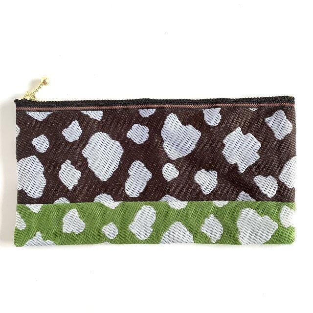 【珈琲抹茶牛】畳縁 幅広 ペンケース マスクケース ポーチ こげ茶 抹茶色 ホルスタイン