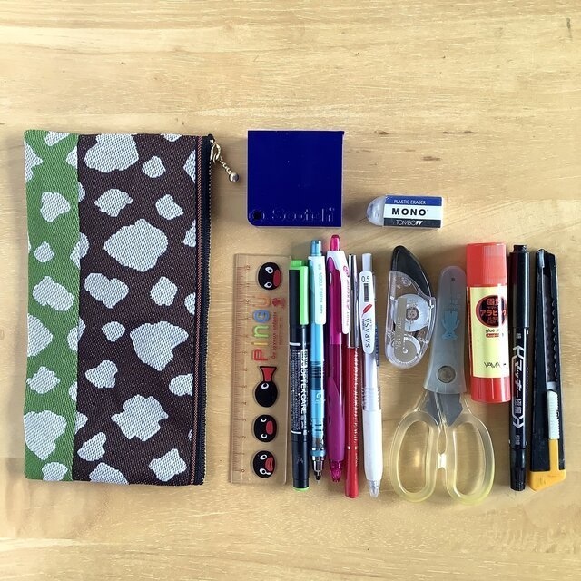 【珈琲抹茶牛】畳縁 幅広 ペンケース マスクケース ポーチ こげ茶 抹茶色 ホルスタイン